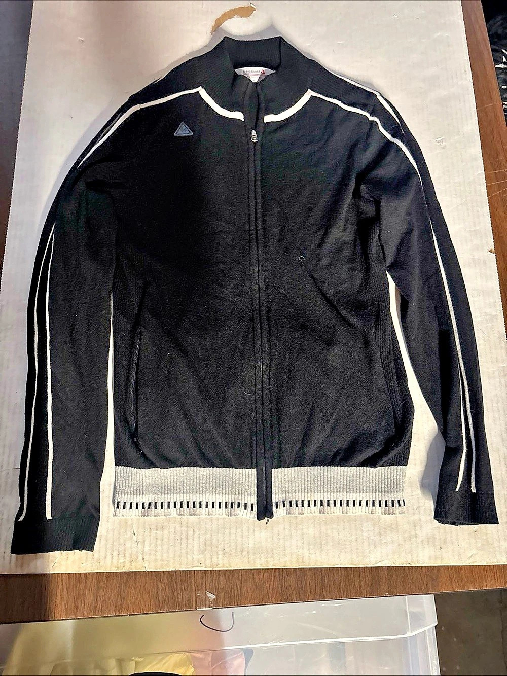Le Coq Sportif Golf Collection Womens Full Zip Jacket in Black w/White Stripes